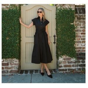 Julia Amory Black Short Sleeve Betty Midi Dress
